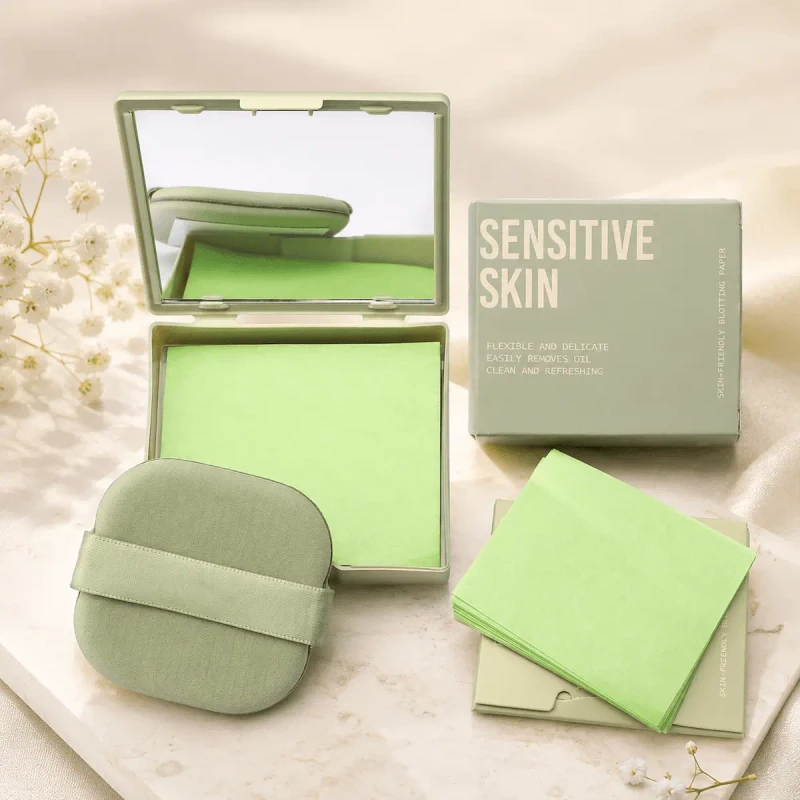 Foglietti opacizzanti Erinde con specchio e puff per ritocchi bridal make-up