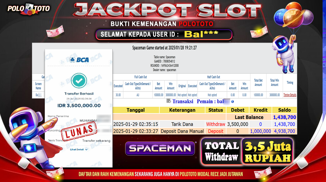 POLOTOTO JACKPOT SLOT SPACEMAN Rp.3,500.000,-