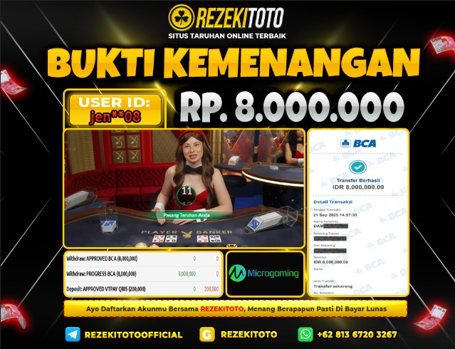 BUKTI KEMENANGAN 21 SEPTEMBER 2025 BACCARAT 8 JUTA 
