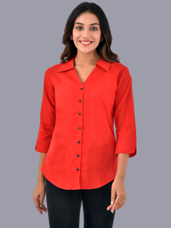 Buy 3/4 sleeve red cotton women shirt | Plain women cotton shirt | Solid  Shirt Online at QuaClo