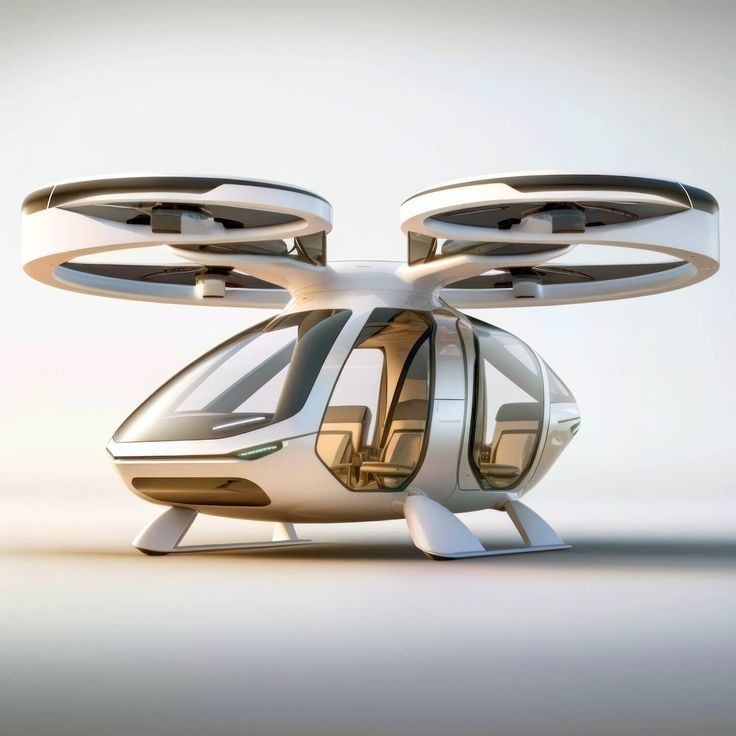 “Modern electric flying taxi with dual rotors and glass cabin, representing advanced urban air mobility and future air taxi transportation”