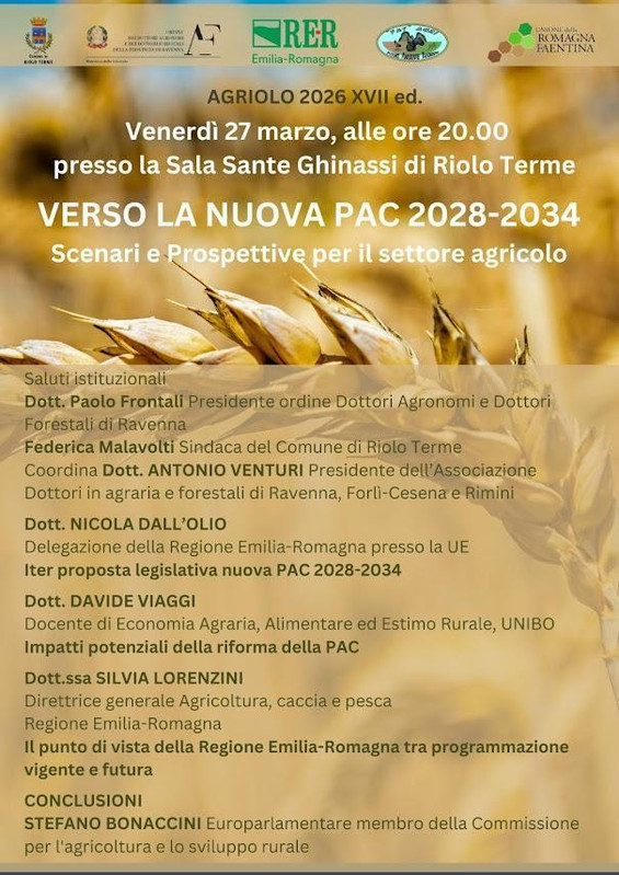 Riolo Terme, 27 marzo 2026 – AgRiolo: la 17ª Fiera dell’Agricoltura si apre con il convegno sulla nuova PAC Riolo Terme, 27 marzo 2026 – AgRiolo: la 17ª Fiera dell’Agricoltura si apre con il convegno sulla nuova PAC