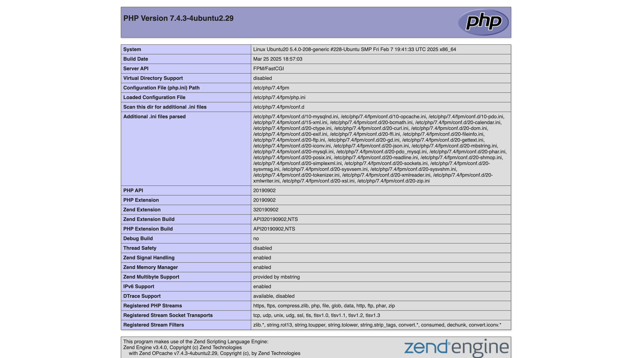 Screenshot of PHP 7.4 information web page