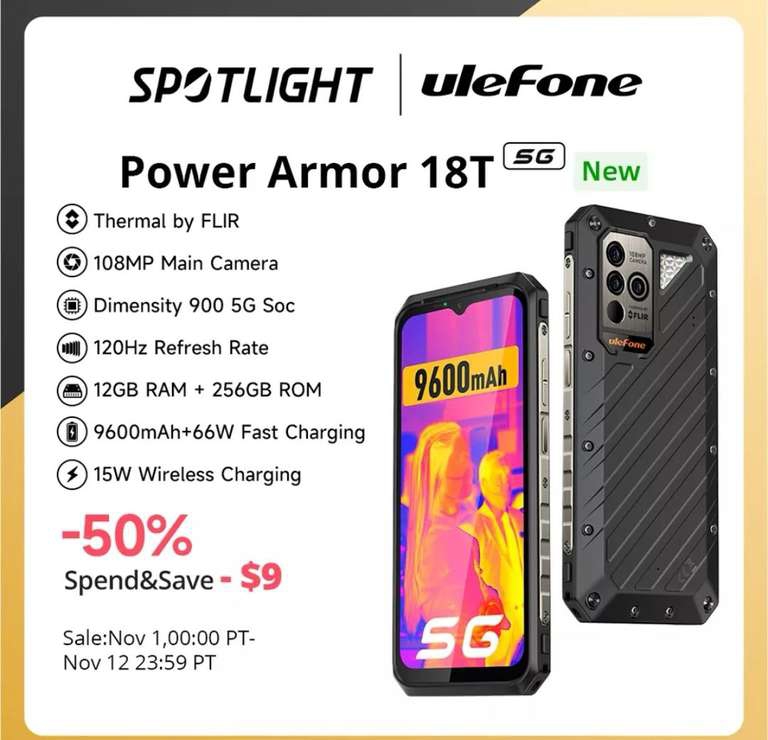 Aliexpress: Celular Ulefon power armor 18T 5G 12/256 
