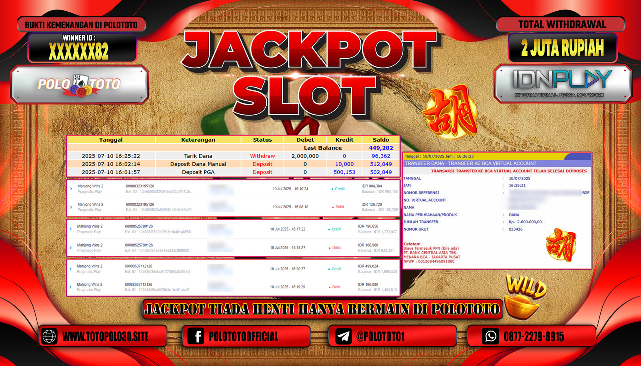 POLOTOTO JACKPOT SLOT MAHJONG WINS 2 Rp.2.500.000,- LUNAS