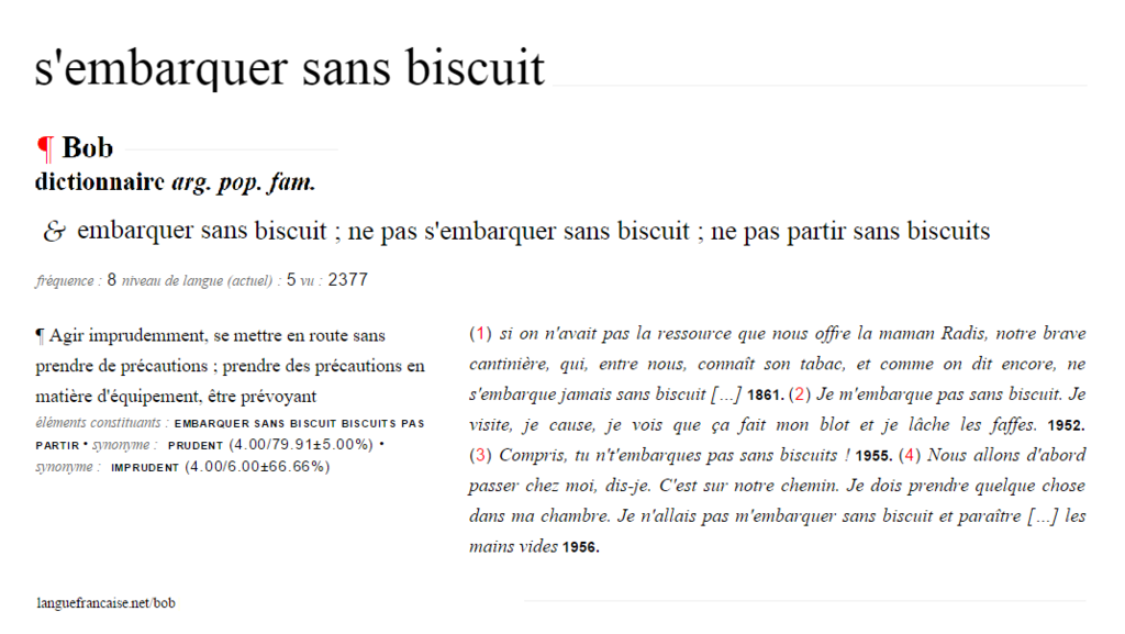 S'embarquer sans biscuit