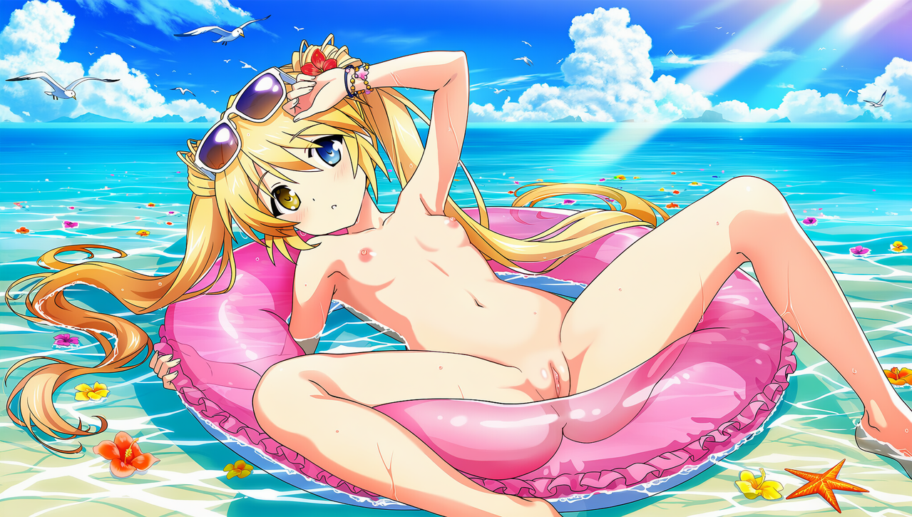 1girl breasts nipples looking at viewer outdoors eyewear on head swim ring s 3326286528