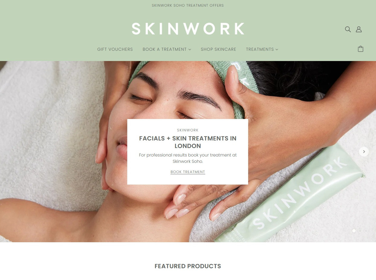 Skinwork London facial treatment session shown on clinic homepage.