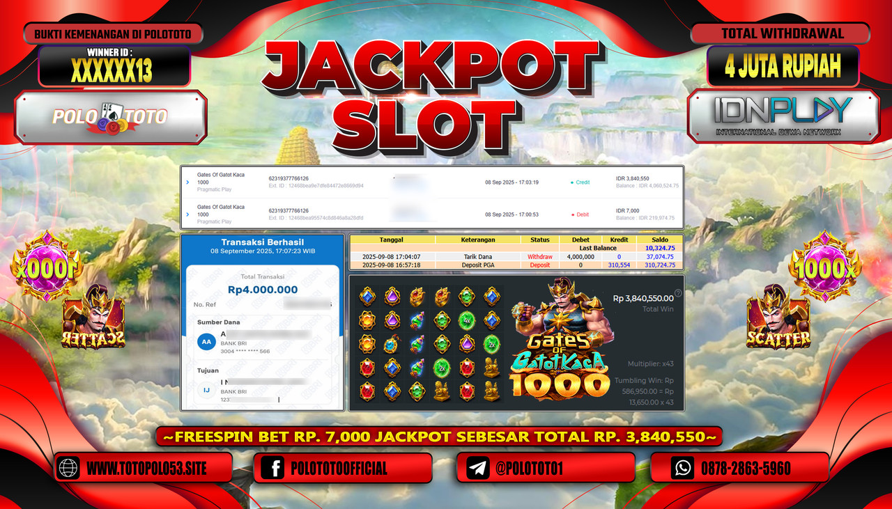 POLOTOTO JACKPOT SLOT GATES OF GATOT KACA Rp.4.000.000,- LUNAS