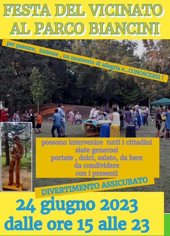 Sabato 24 giugno Festa del Vicinato al Parco Biancini
