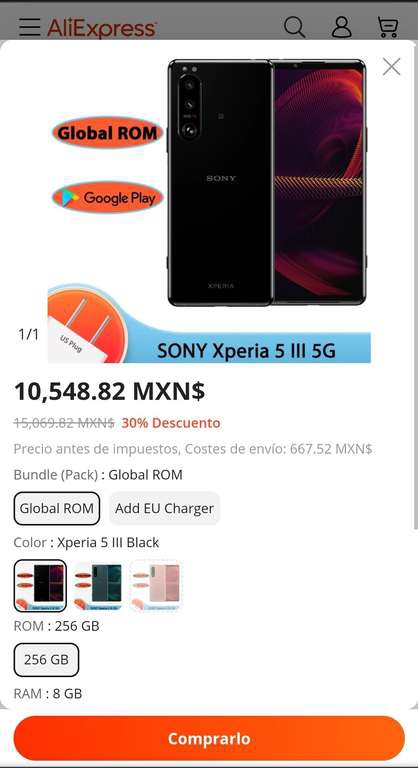 AliExpress: SONY XPERIA 5 ( 8GB/256GB ) rom global 
