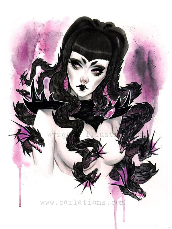 Hydra-Mythology-Pin-Up-Monstress-watercolor-Giclee-Art-Print-Carla-Wyzgala-Carlations.jpg