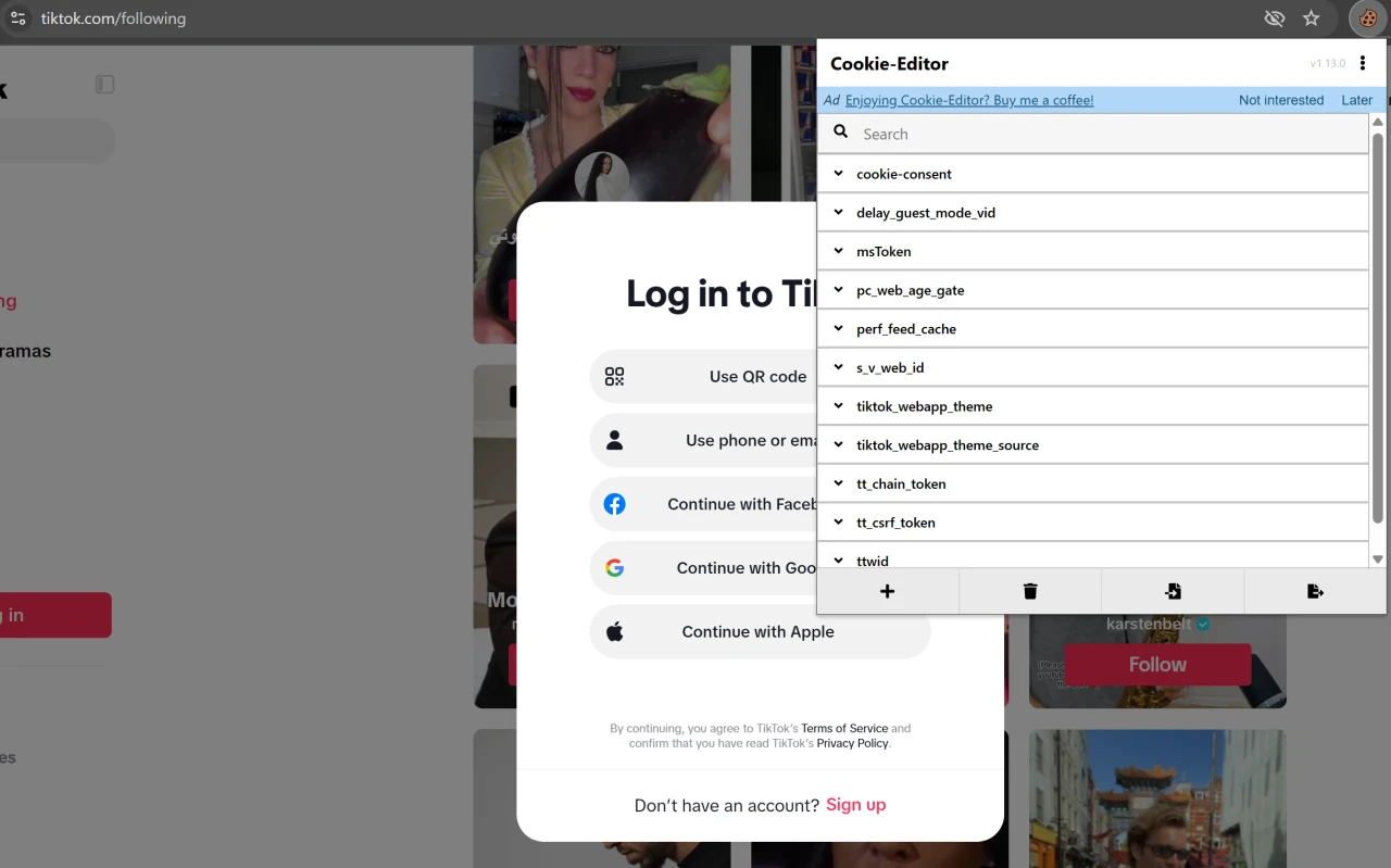 Вход в TikTok по cookies