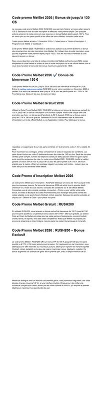 Code Promo Melbet 2026 RUSH200 130 Bonus (1)