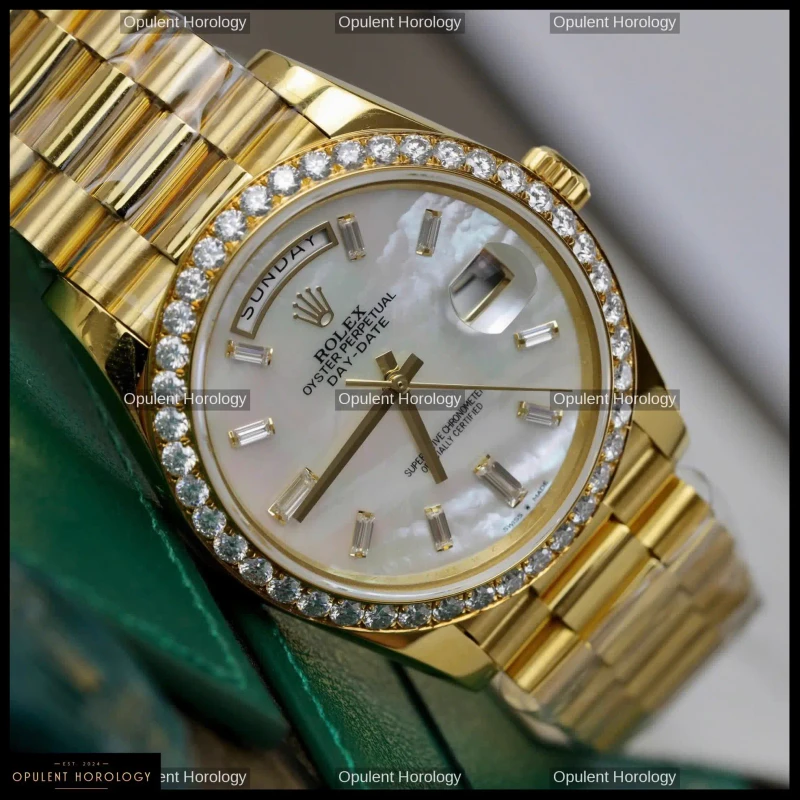 Rolex Day-Date 40 Mother of Pearl 18K Gold Plated Diamond Bezel