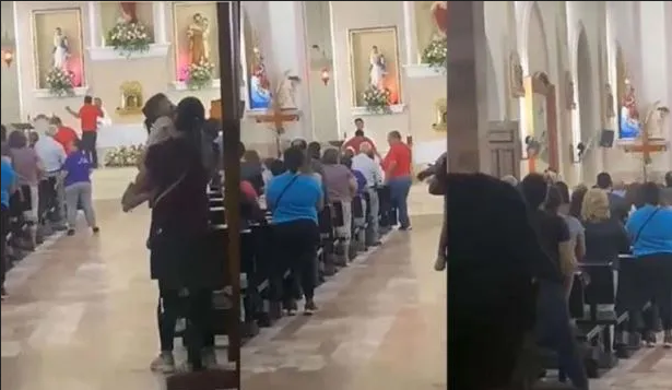 Sacerdote de Sinaloa saca a empujones a un sujeto escandaloso