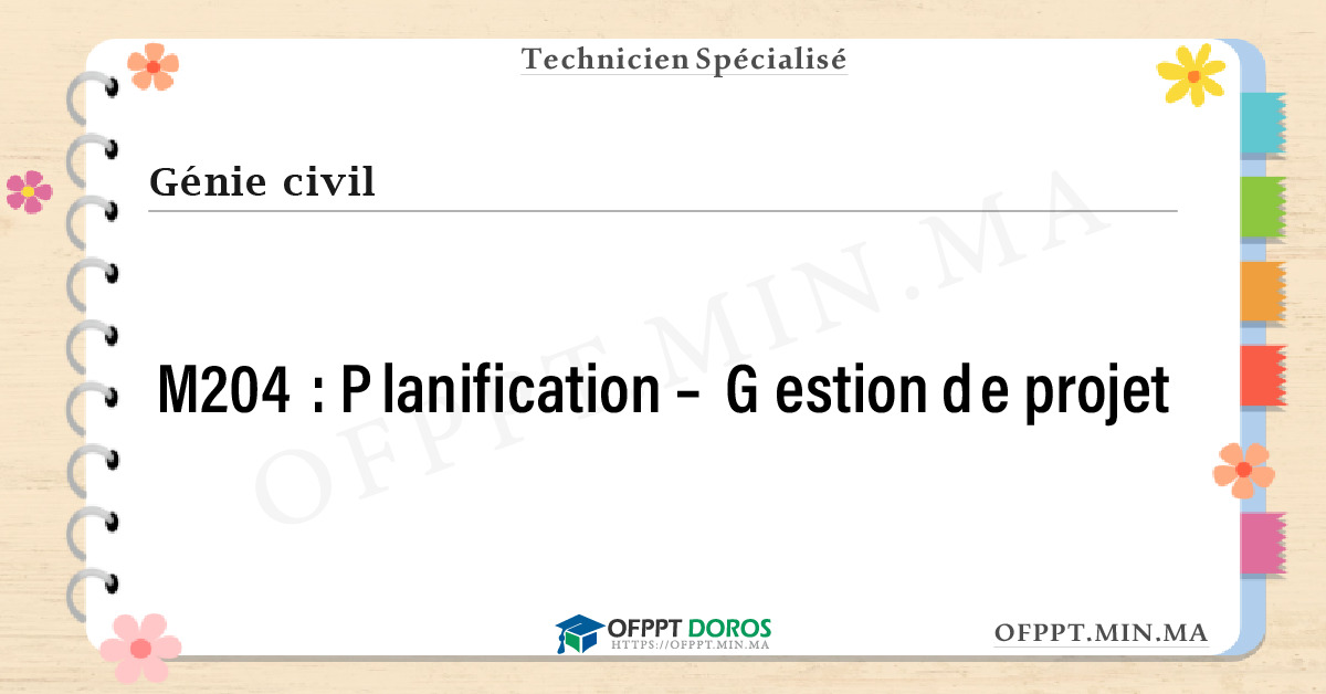 Sommaire détaillé du cours Planification – Gestion de projet M204 OFPPT - Structure du module