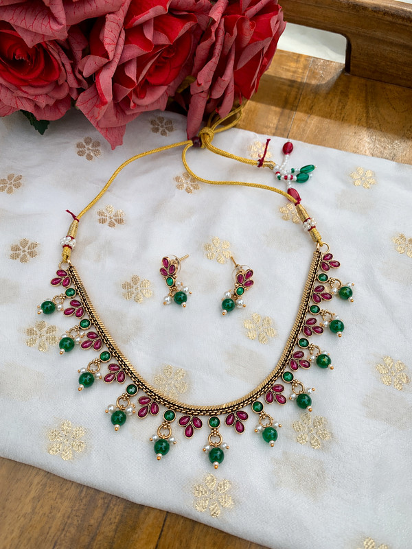 Green & ruby necklace kundan