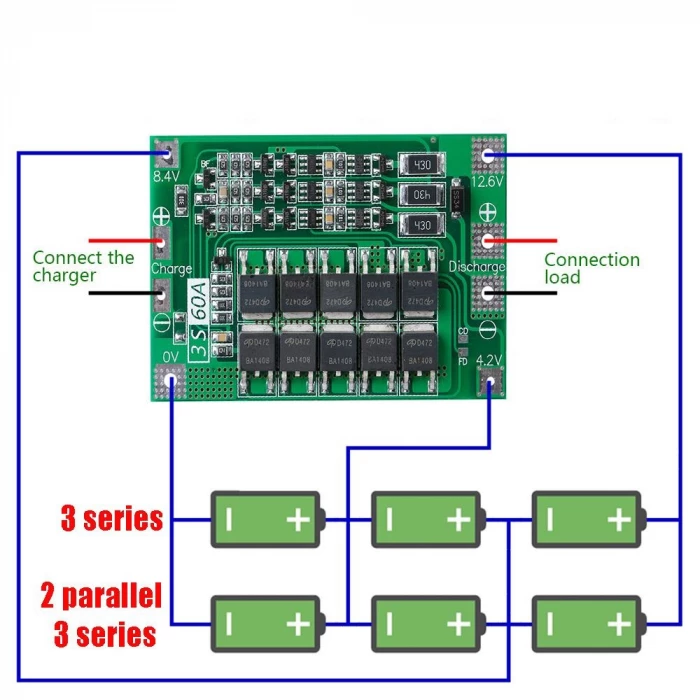 MODUL PROTECTIE la incarcare BMS 3s 3 60A acumulatori 18650 li-ion –  zella.ro