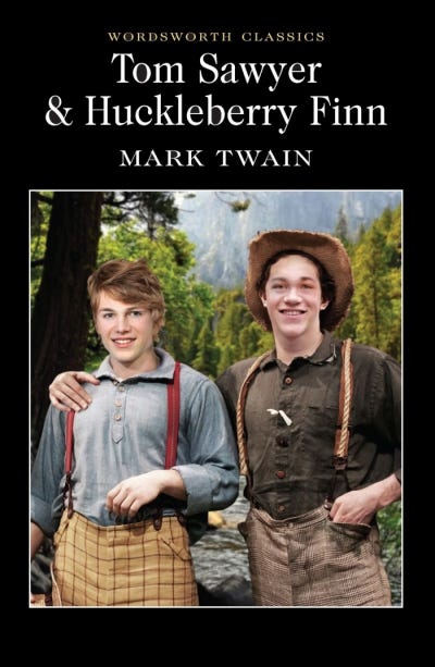 tom sawyer and huckleberry finn photoshopped so interestingly that it looks like a collage