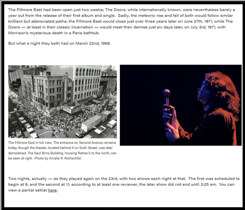 New York City NY :: Fillmore East March 1968 | TheDoors4Scorpywag
