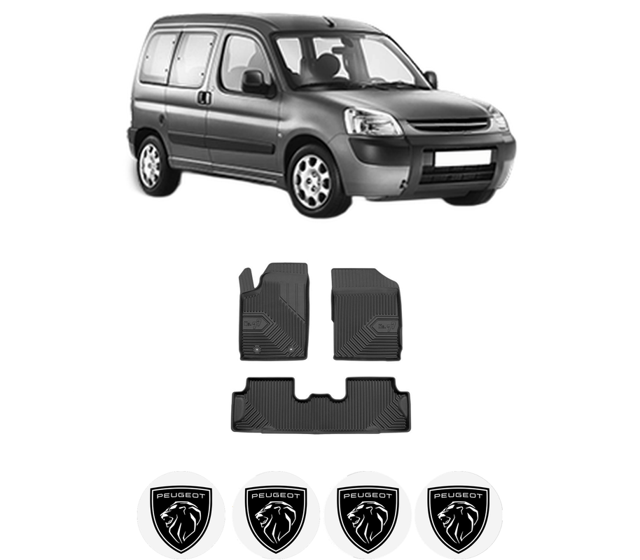Set covorase presuri PEUGEOT PARTNER TEPEE din 2008-2018, auto, din cauciuc thermoplastic, 4 Stickere auto cu PEUGEOT