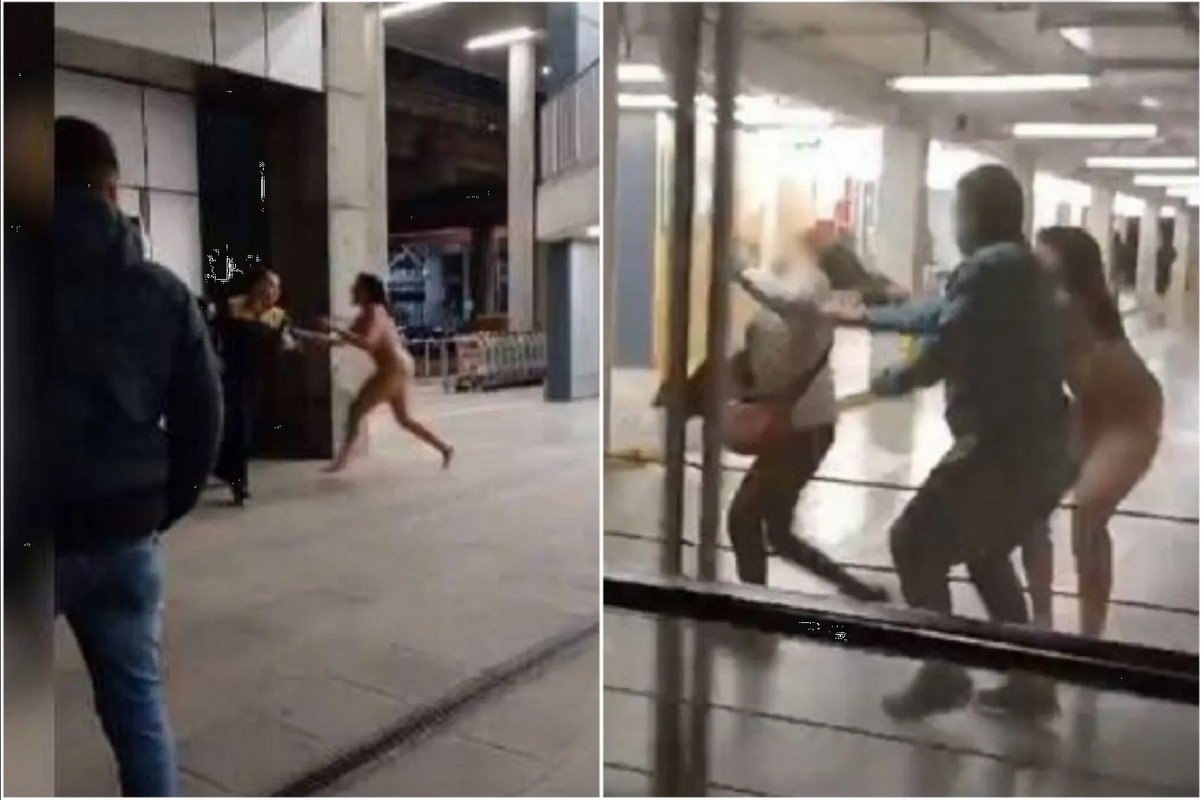 Mujer desnuda golpea a usuarios y policías en aeropuerto de Chile: video
