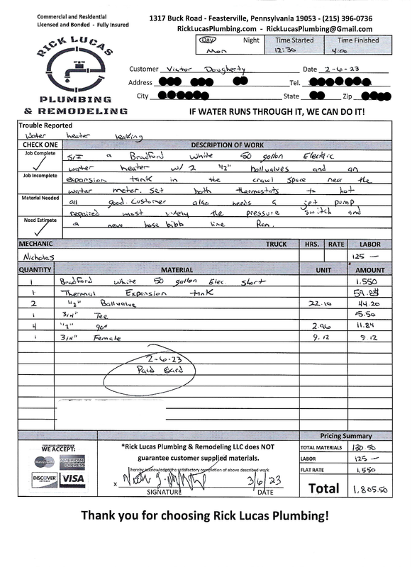 Victor Dougherty Invoice
