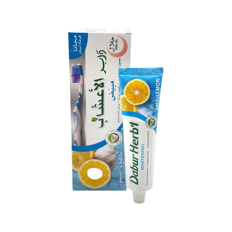 Dabur Herbal Natural Whitening Toothpaste with Salt and Lemon, with Free Brush
