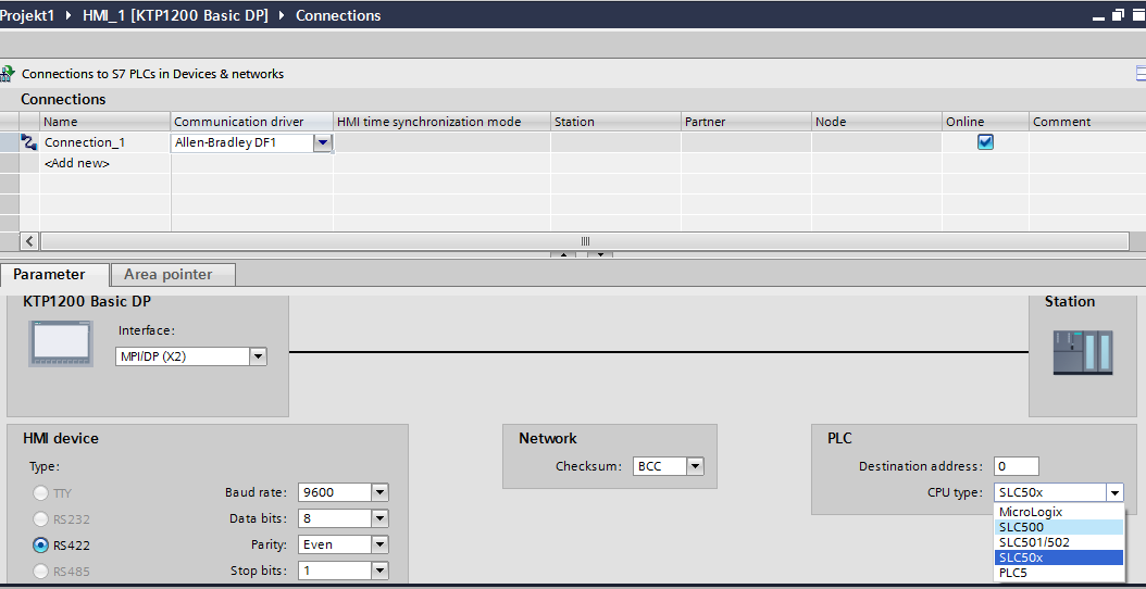 Add connection for TP700 comfort panel