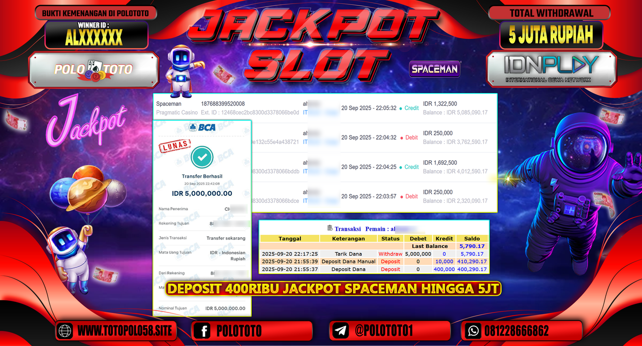 POLOTOTO JACKPOT SLOT SPACEMAN Rp.5.000.000,-
