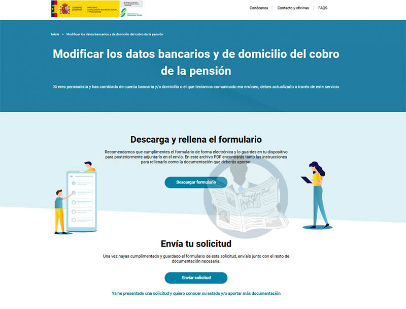 Modificar los datos bancarios y de domicilio del cobro de la pensión