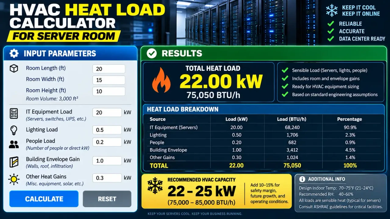 Hvac Heat Load Calculator For Server Room Tool