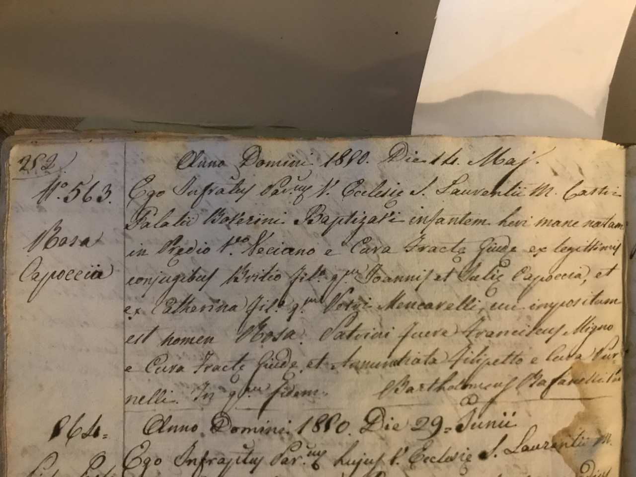 1-FOTO-Iscrizione-Battesimo-CAPOCCIA-Rosa-Fonte-Archivio-Storico-Comune-San-Venanzo-(Tr)