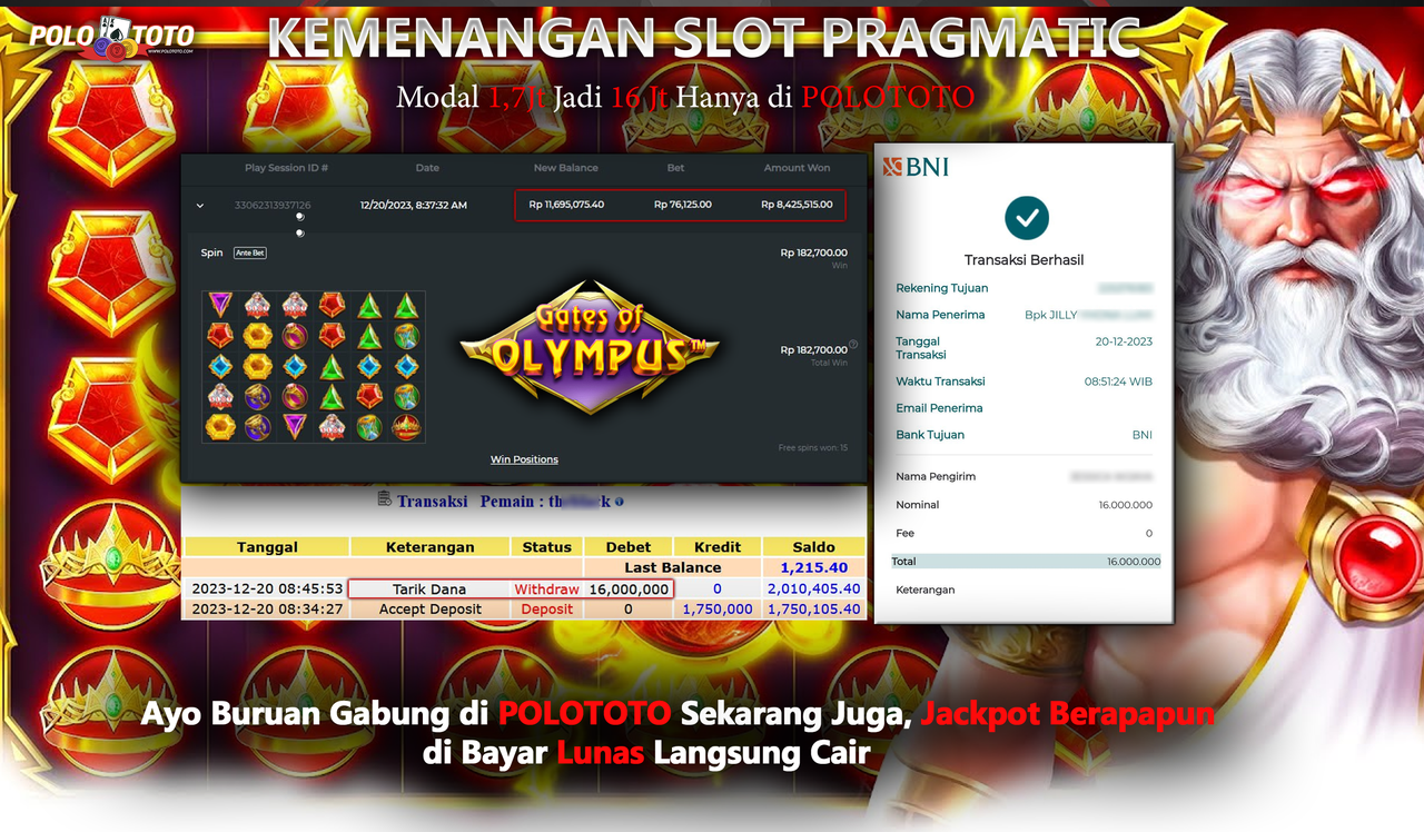 POLOTOTO JACKPOT SLOT Rp. 16.000.000,- LUNAS