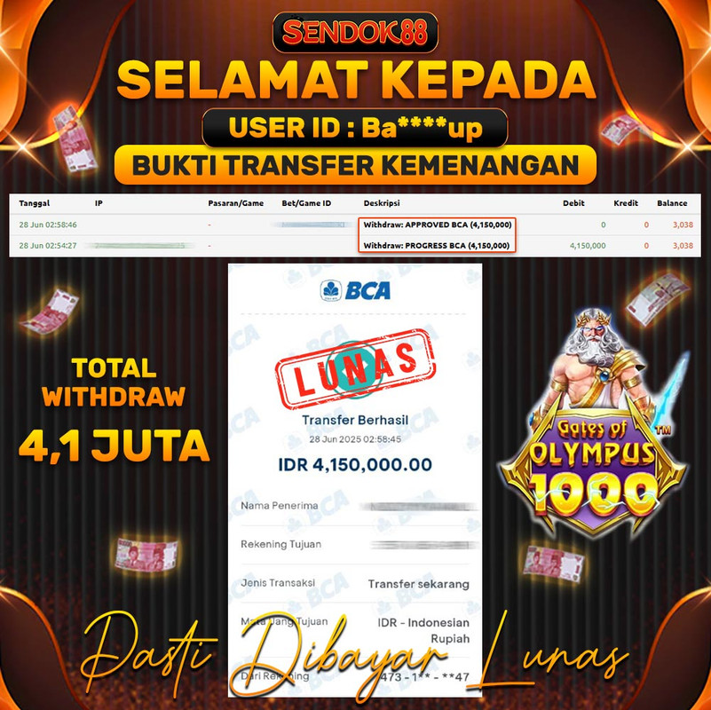 SENDOK88 JEPE! GATES OF OLYMPUS 1000 Rp 4.150.000,- LUNAS!