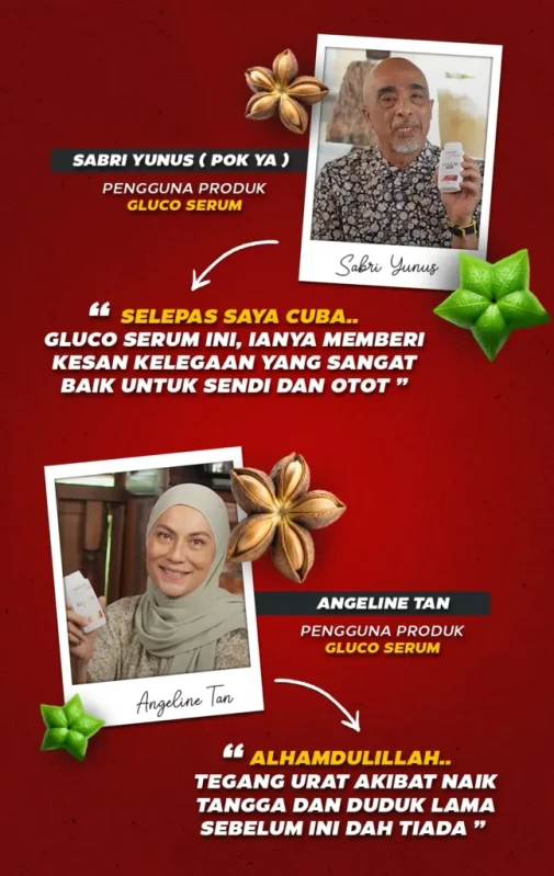 Testimoni bergambar Sabri Yunus dan Angeline Tan, pengguna Gluco Serum