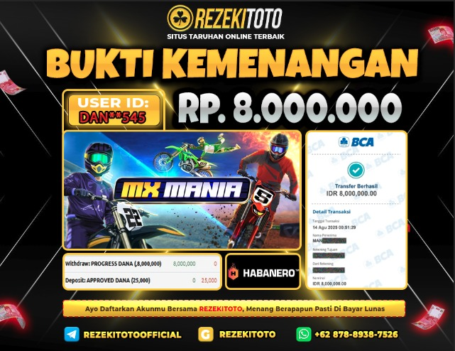 BUKTI KEMENANGAN 14 AGUSTUS 2025  MX MANIA 8 JUTA 