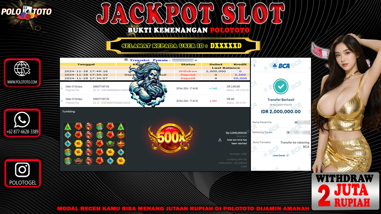 POLOTOTO JACKPOT SLOT GATES OF OLYMPUS Rp.2,000.000,-