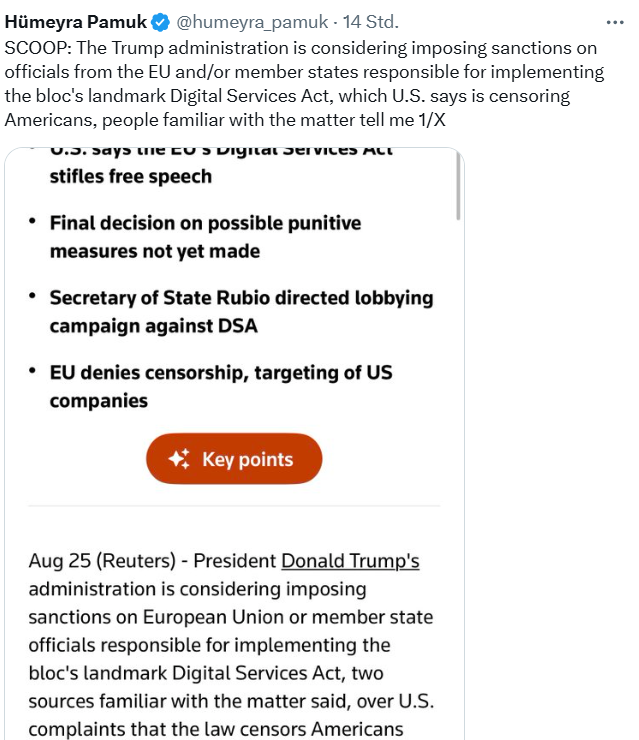Sanktionen gegen EU-Vertreter wegen DSA?