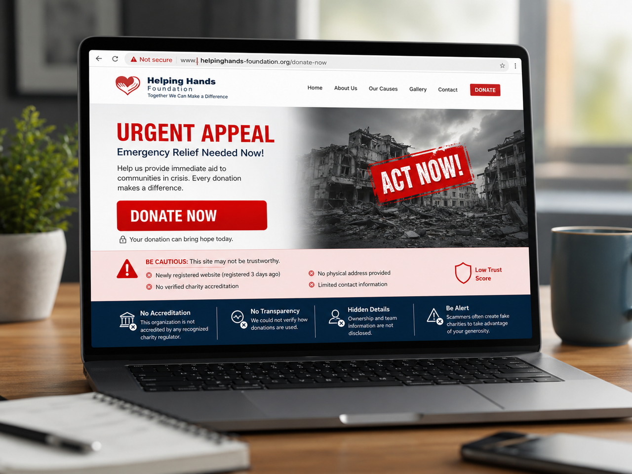 Suspicious charity text message using emotional urgency and a short donation link