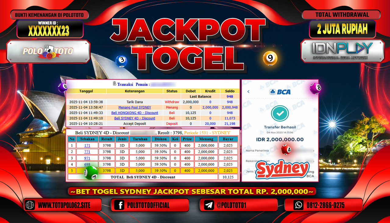 POLOTOTO JACKPOT TOGEL POOL SYDNEY Rp.2.000.000,- LUNAS