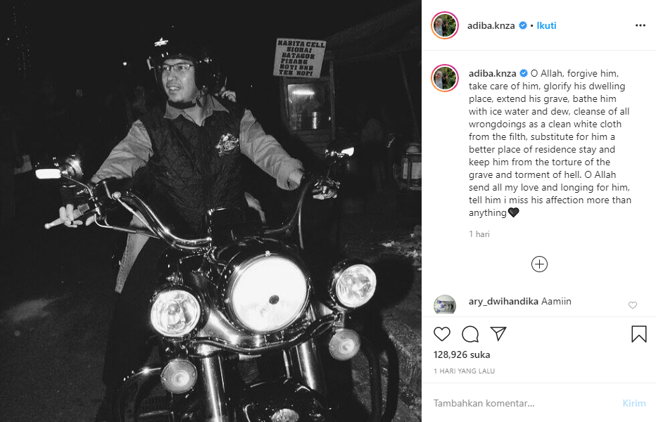 Adiba Khanza tulis doa untuk almarhum Uje
