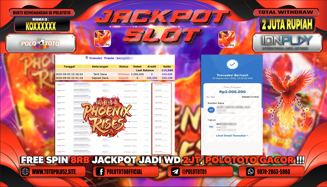 POLOTOTO JACKPOT SLOT PHOENIX ROSES Rp.2.000.000,-