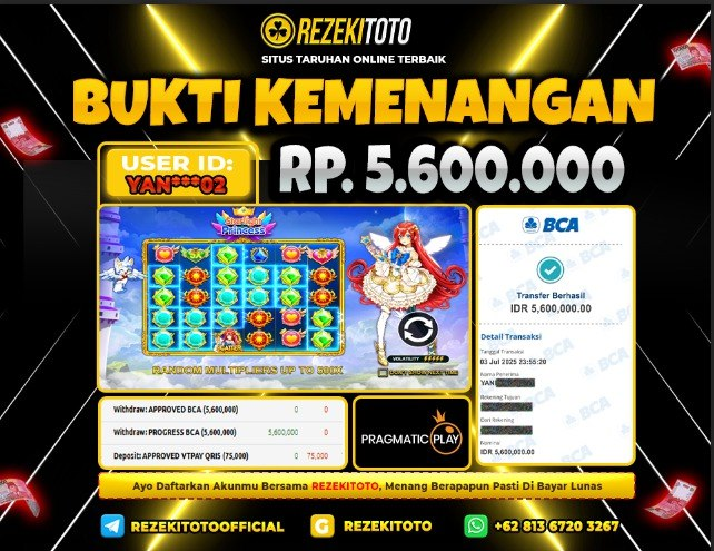 BUKTI KEMENANGAN 04 JULI 2025 STARLIGHT PRINCESS 5 JUTA 