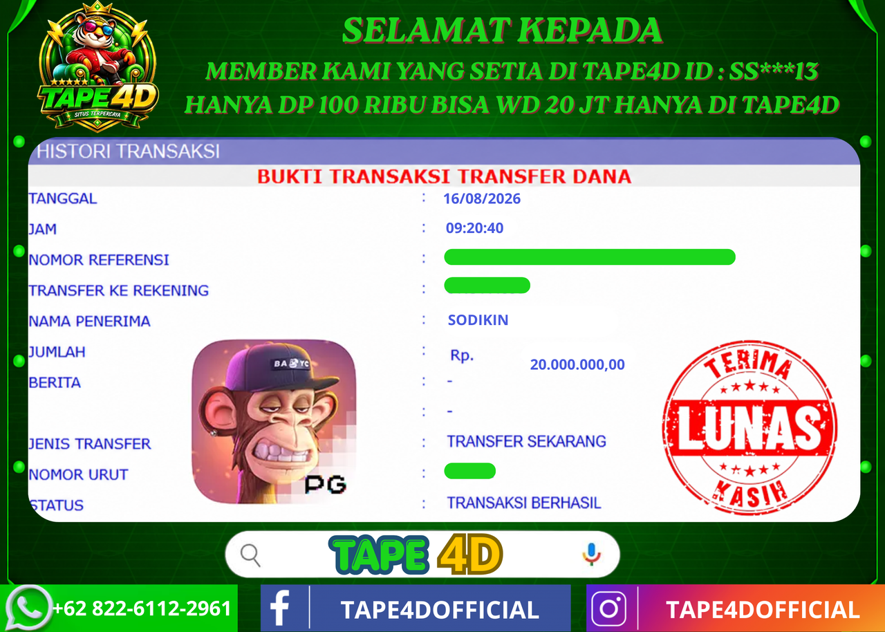 TAPE4D WILD APE PG SOFT  20.000.000-LUNAS