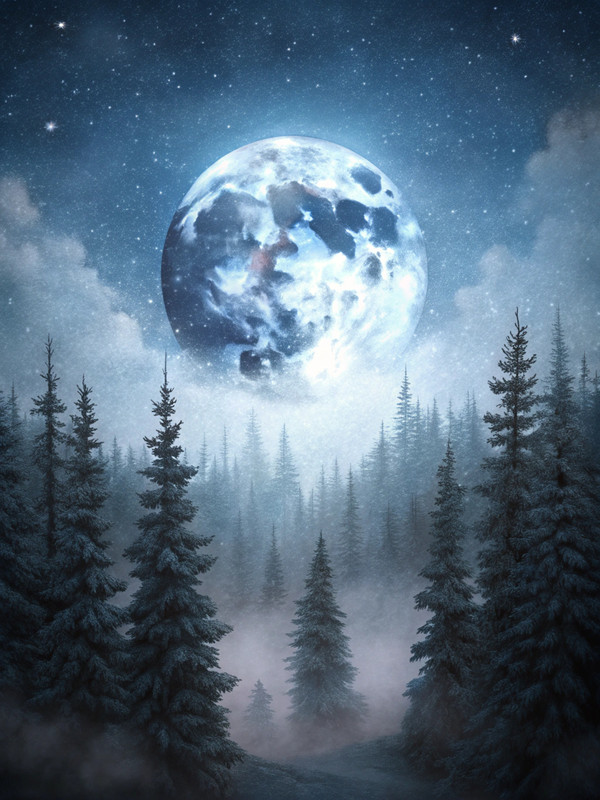 Full moon over trees