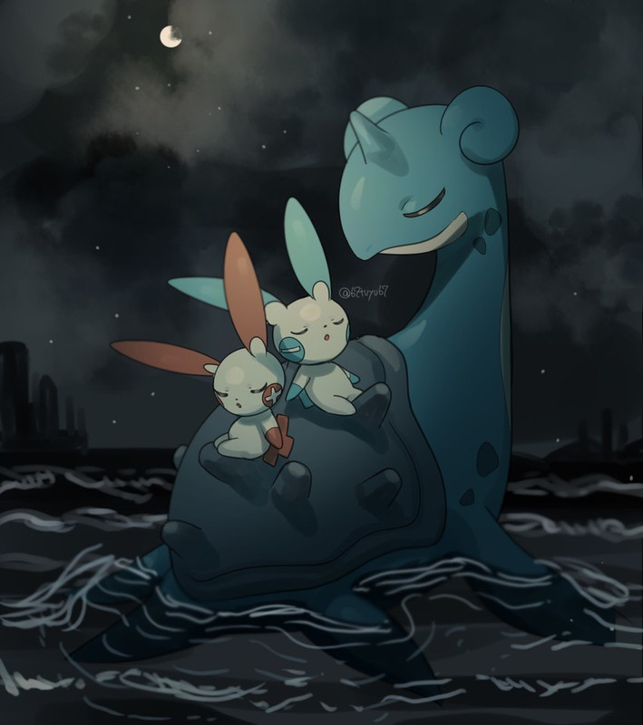 lapras-minun-and-plusle-pokemon-drawn-by