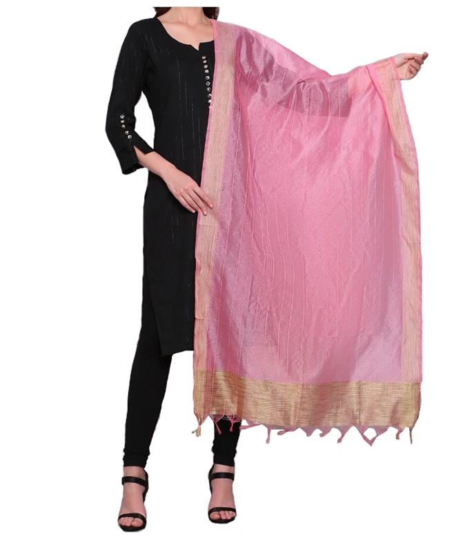 Chanderi Dupatta Gold Toned Striped with Zari Veil Stole Neck Scarf For Women's - Picture 28 of 46