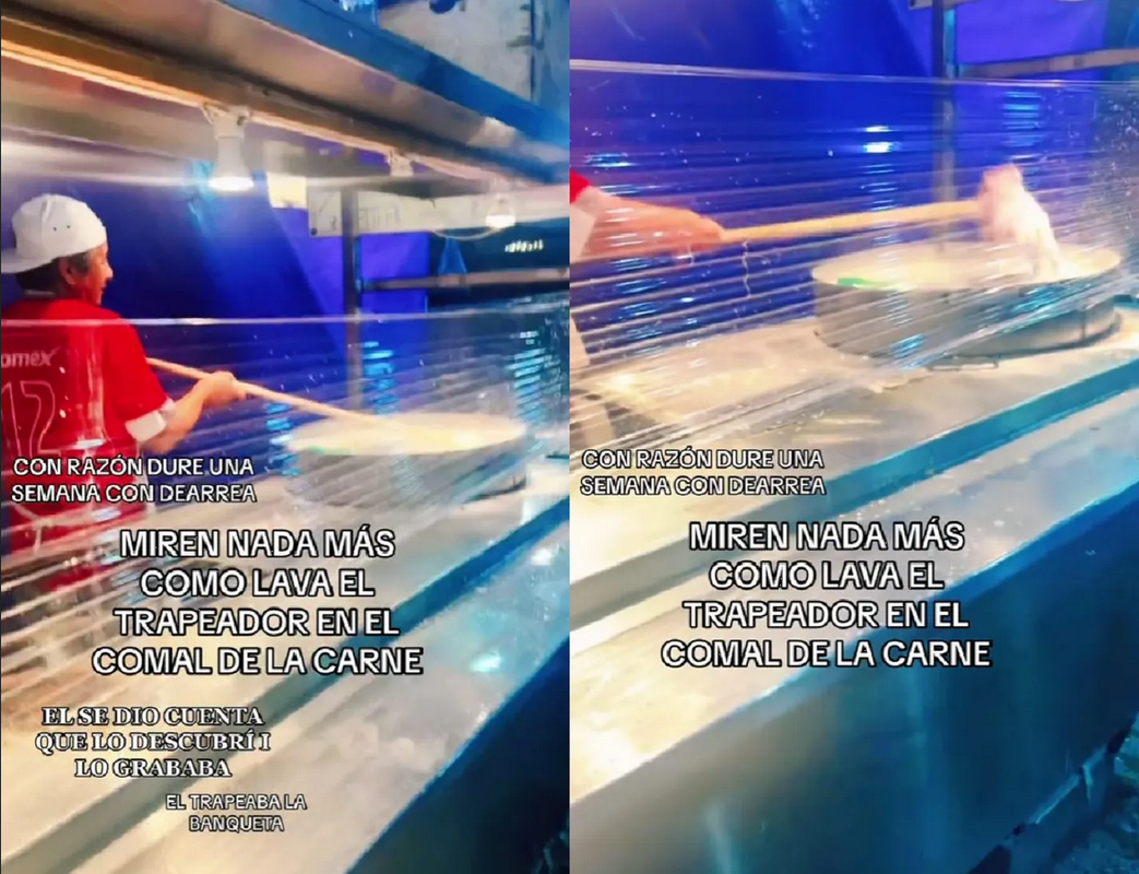 Taquero es sorprendido “trapeando” el comal de la carne y se hace viral: video